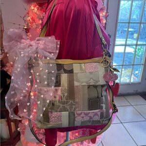 Coach Patchwork Crossbody Bag with Pink and Gray